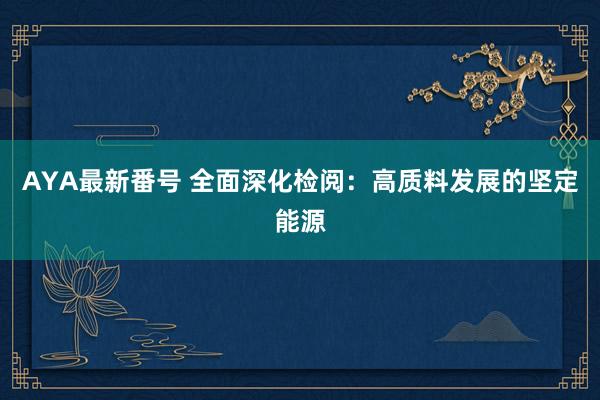 AYA最新番号 全面深化检阅：高质料发展的坚定能源