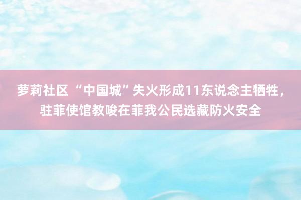 萝莉社区 “中国城”失火形成11东说念主牺牲，驻菲使馆教唆在菲我公民选藏防火安全